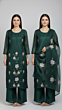 Green Uppada Silk Dress with Pink Floral Work