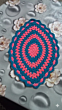 Hand-Crocheted Oval Table Runner - Vibrant Pink & Blue Leaf Pattern