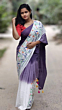 Linen Embroidery Saree Half & Half Design with Plain Border & Running Blouse - 100 Count Premium Linen