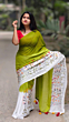 Linen Embroidery Saree Half & Half Design with Plain Border & Running Blouse - 100 Count Premium Linen
