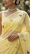 Lemon Yellow Mulmul Cotton Saree with Multi-Color Floral Embroidery - Soft Summer Elegance