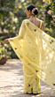 Lemon Yellow Mulmul Cotton Saree with Multi-Color Floral Embroidery - Soft Summer Elegance