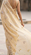 Cream Beige Mulmul Cotton Saree with Multi-Color Floral Embroidery - Premium Soft Summer Drape