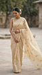 Cream Beige Mulmul Cotton Saree with Multi-Color Floral Embroidery - Premium Soft Summer Drape