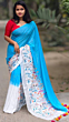 Linen Embroidery Saree Half & Half Design with Plain Border & Running Blouse - 100 Count Premium Linen