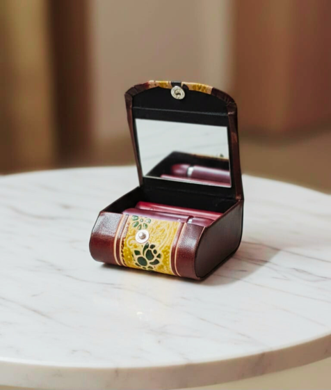 Handcrafted Leather Lipstick Case with Mirror for 3 Lipsticks