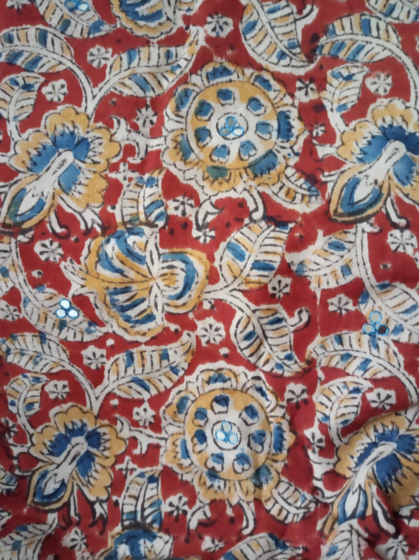 Kalamkari Hand Block Print Cotton Cambric Fabric - Multicolor4