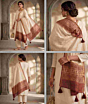 Regal Ivory & Gold Hand Blocked Chanderi Dupatta - Brick Red