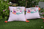 Handcrafted Floral Deer Embroidered Cushion Cover with Tassels  Soft Pink