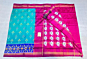 Pure Ikat Pattu Pan Patola border Saree with Blouse  Turquoise & Pink Handloom Saree