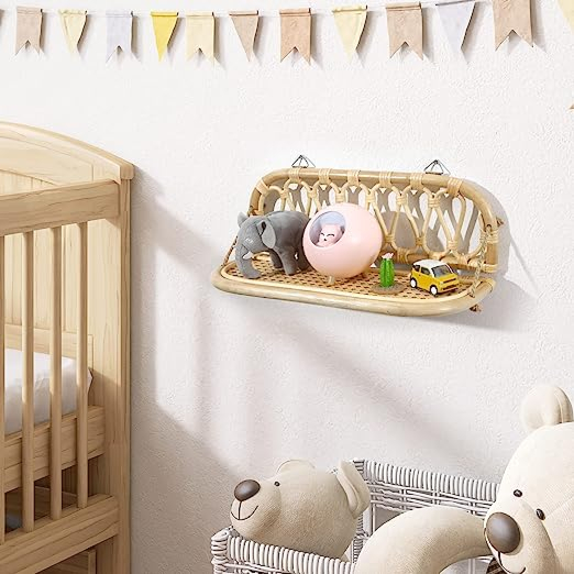 Handmade Boho Rattan Wall Shelf | 16.5 Inch | Floating Style