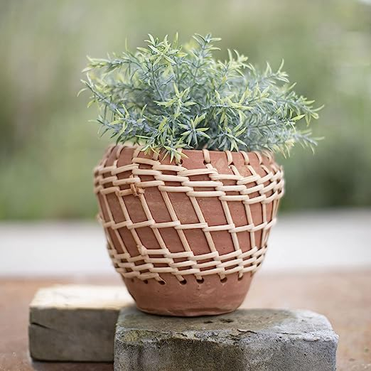 Dastkar Crafts Home & Garden Natural Terracotta and Woven Rattan Planter