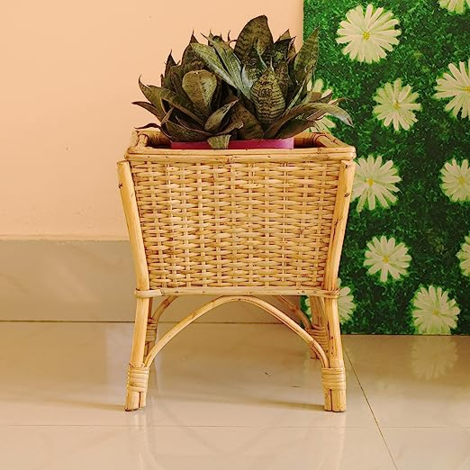 Handmade Natural Cane Flowe Pot Plant Stand Planter | Rattan | Varnish Brown Color | 1 Piece