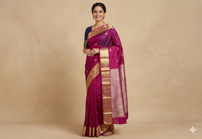 Handcrafted Madanapalle Silk Saree|Pink