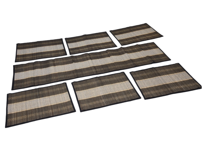 Elegant Handloom Table Mat Set | Black Madhurkathi 
