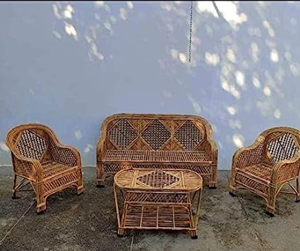 Buy Cane Sofa Set With Table Online Brown Colour Home Furniture