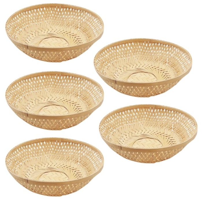 Pack of 5 Bamboowala 12 Inches Round Bamboo Baskets for Storage Bamboo Fruit Basket for