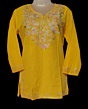 Women Embroidered Pure Cotton yellow short kurti